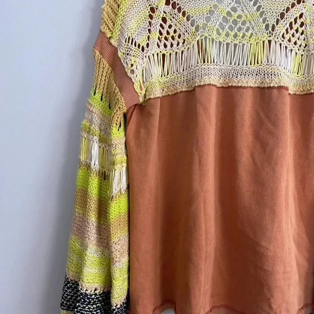 Free People Oversized Crochet Sleeves Sweater